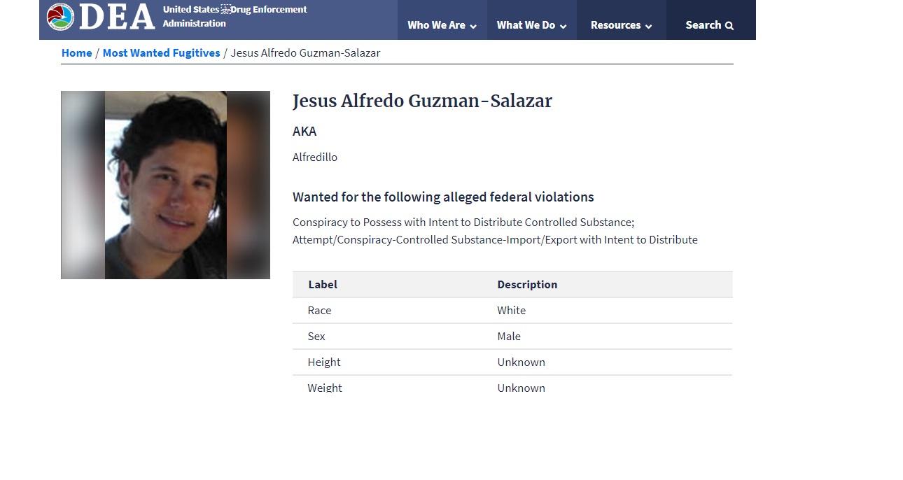 Incluye DEA a hijo de "EL Chapo" Guzmán en lista de los 10 más buscados