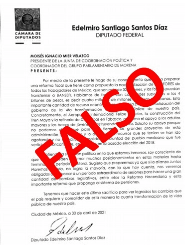 Carta falsa de Edelmiro Santos Díaz