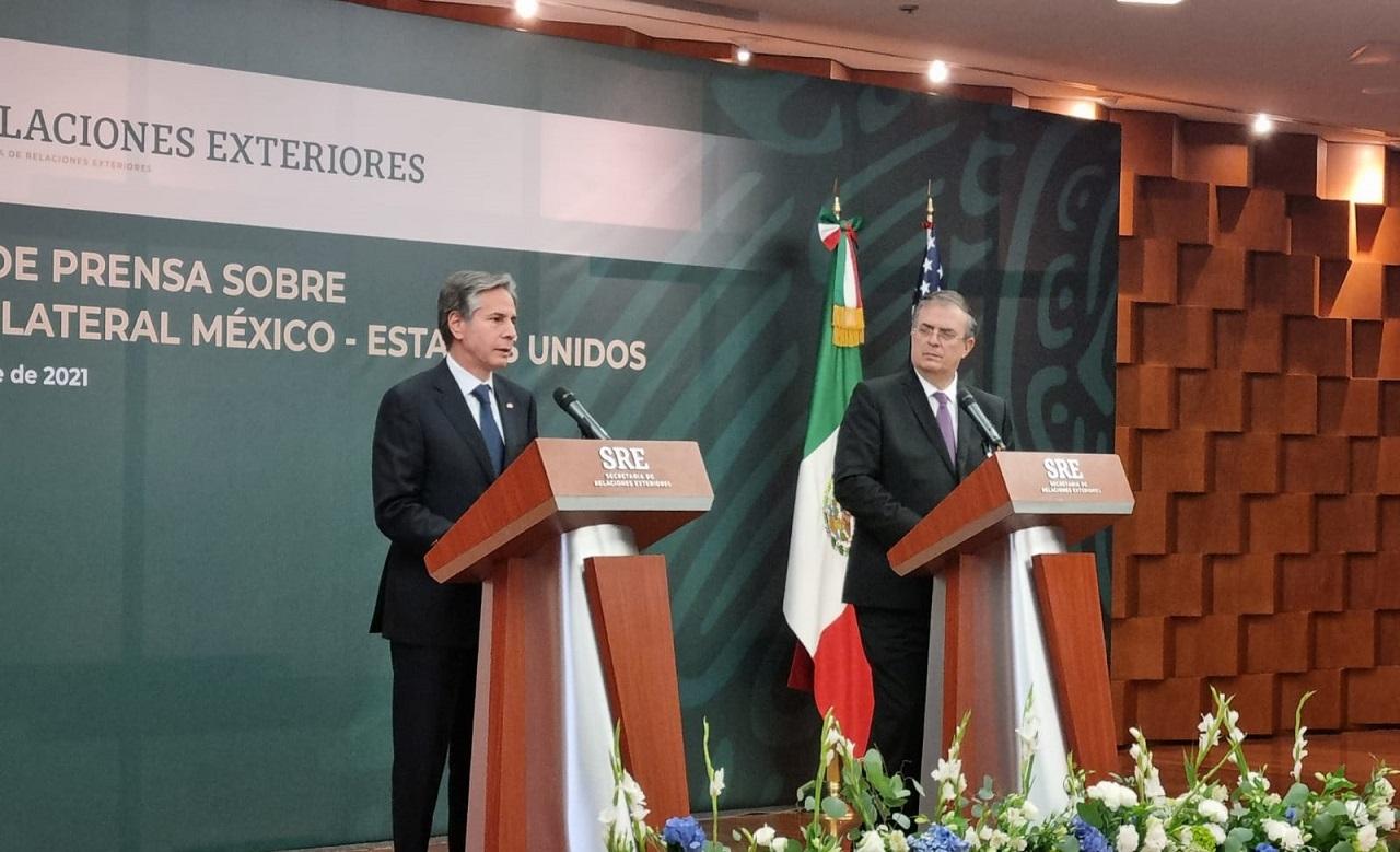 Antony Blinken y Marcelo Ebrard en conferencia de prensa / @SRE_mx